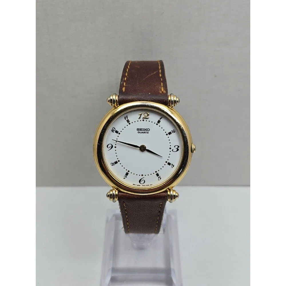 Vintage Seiko Vendome Obus 35mm Watch Gold Tone Quartz Art Deco New Battery